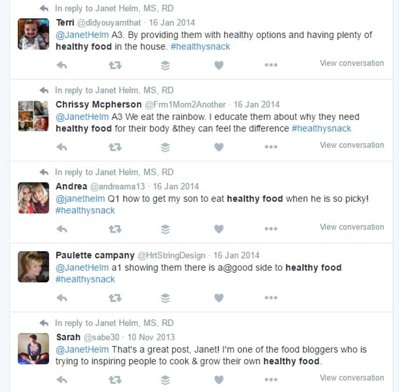 twitter screenshot of some tweets with healthy food