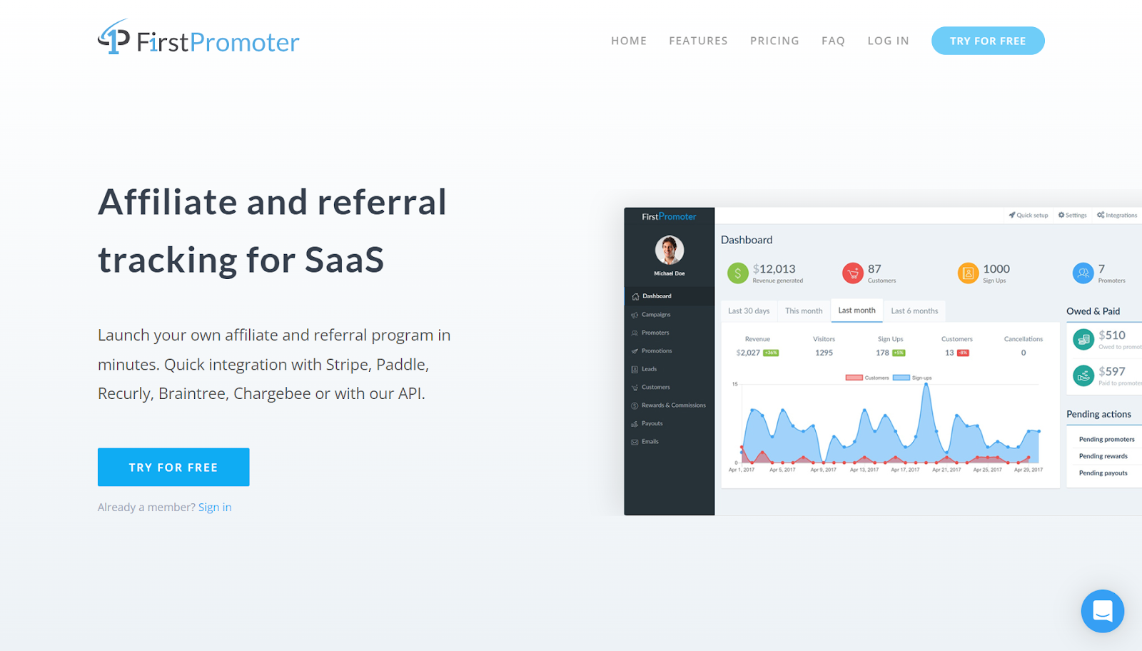 Screenshot from FirstPromoter website landing page.