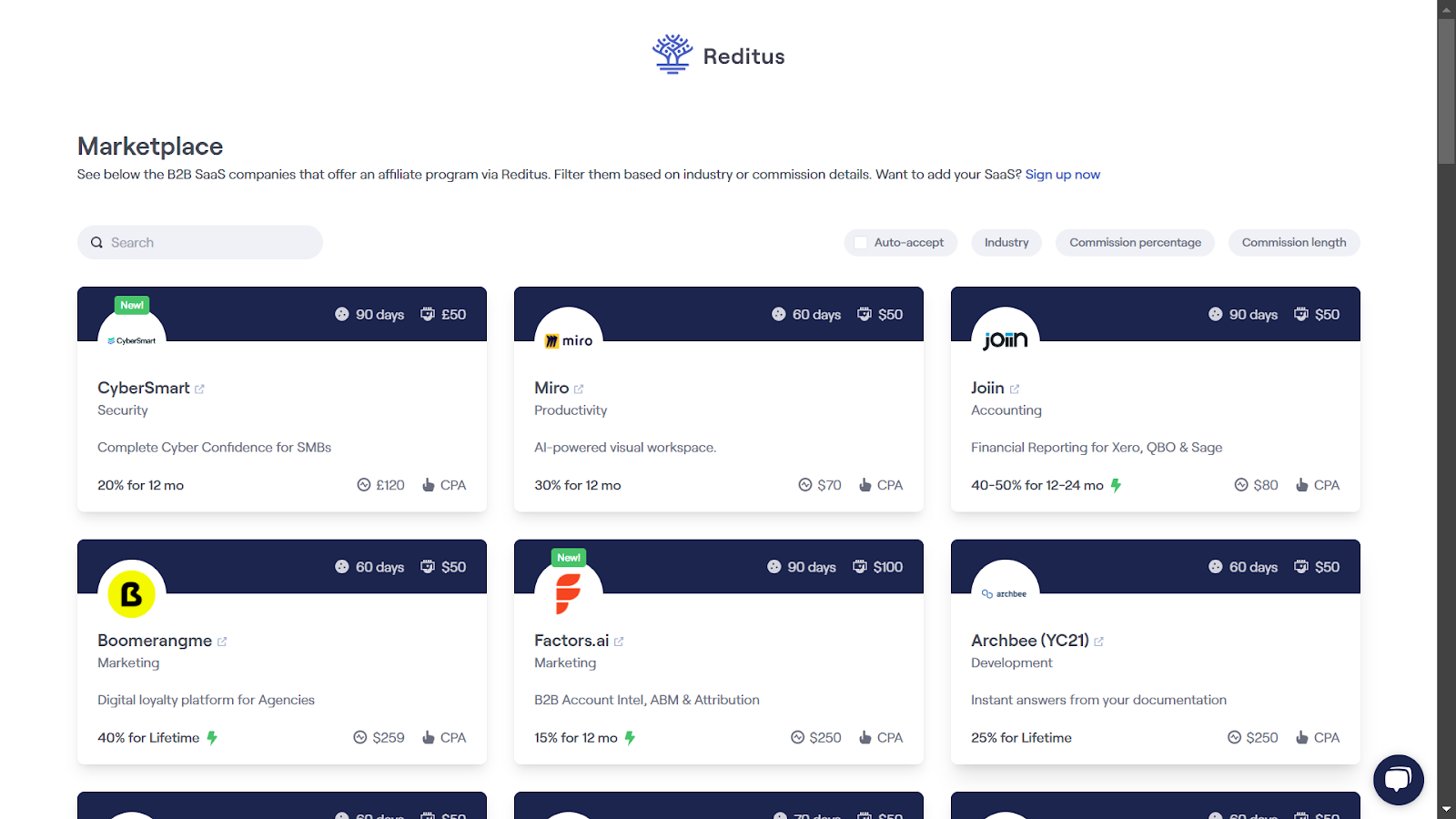 Screenshot from the Reditus Marketplace.