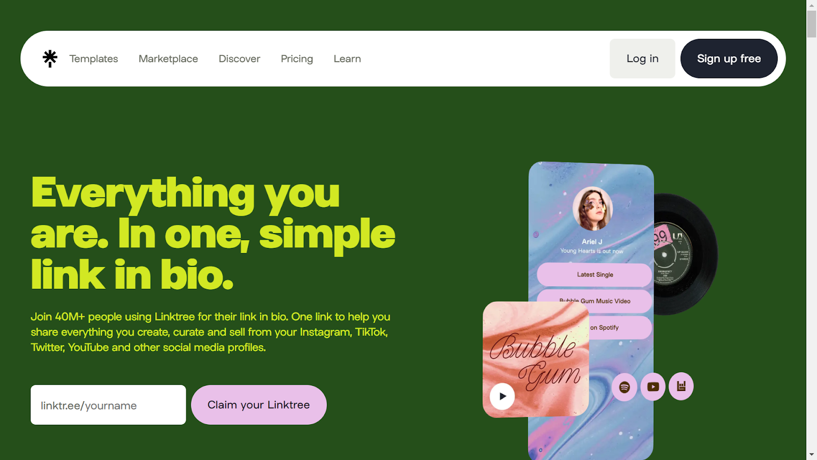 Screenshot from Linktree website.