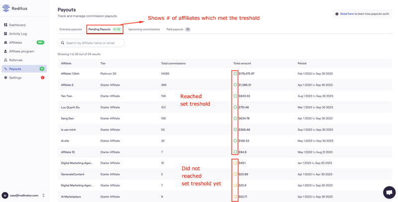 An intuitive affiliate payout interface.
