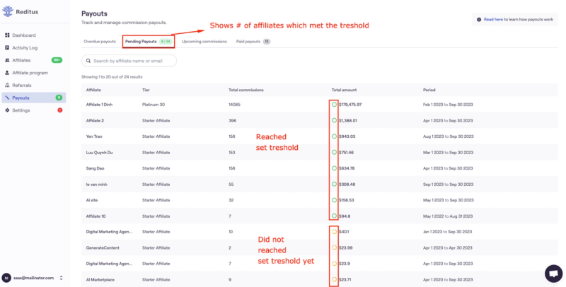 An intuitive affiliate payout interface.