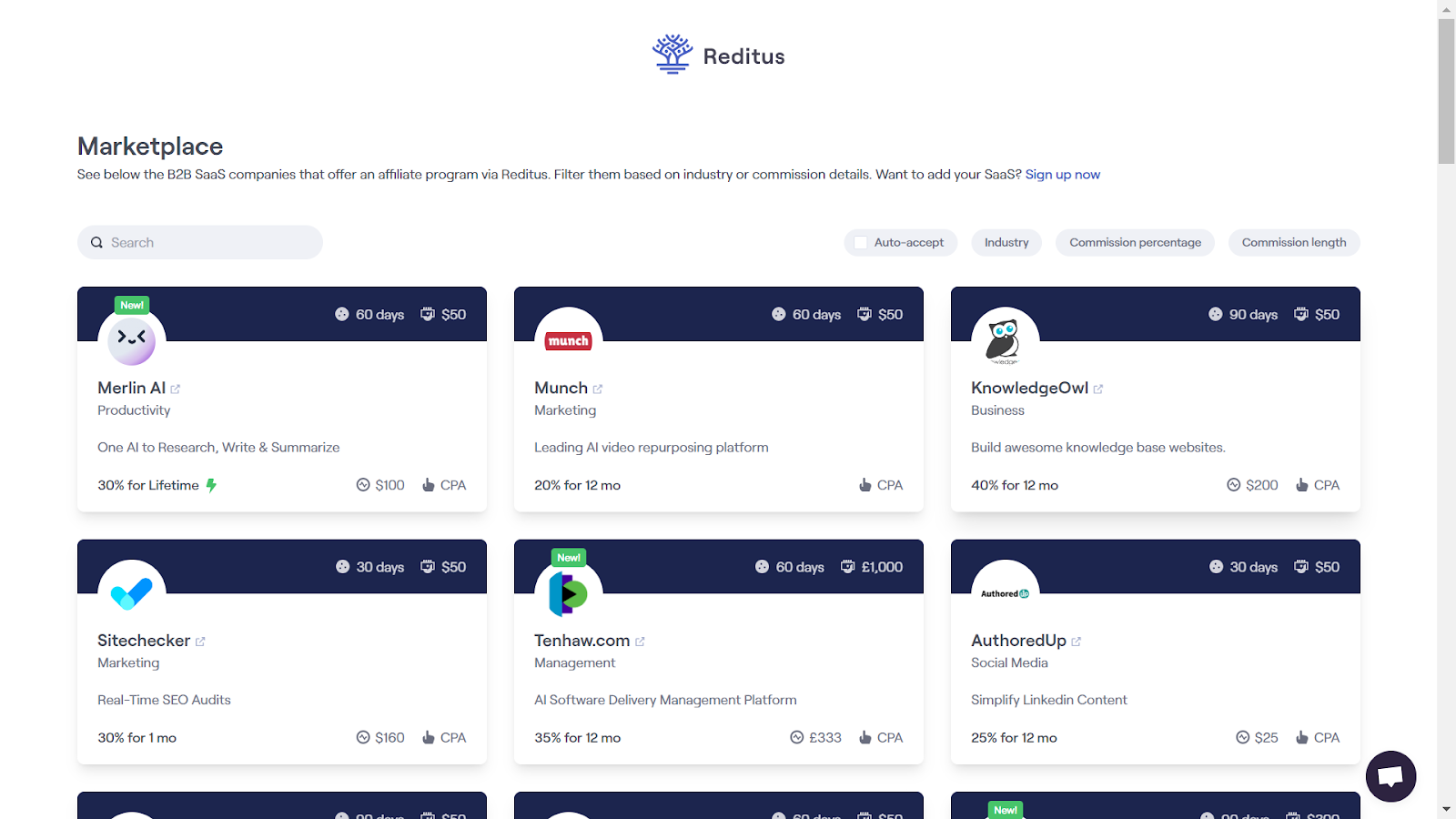 Screenshot from the Reditus Marktplace.