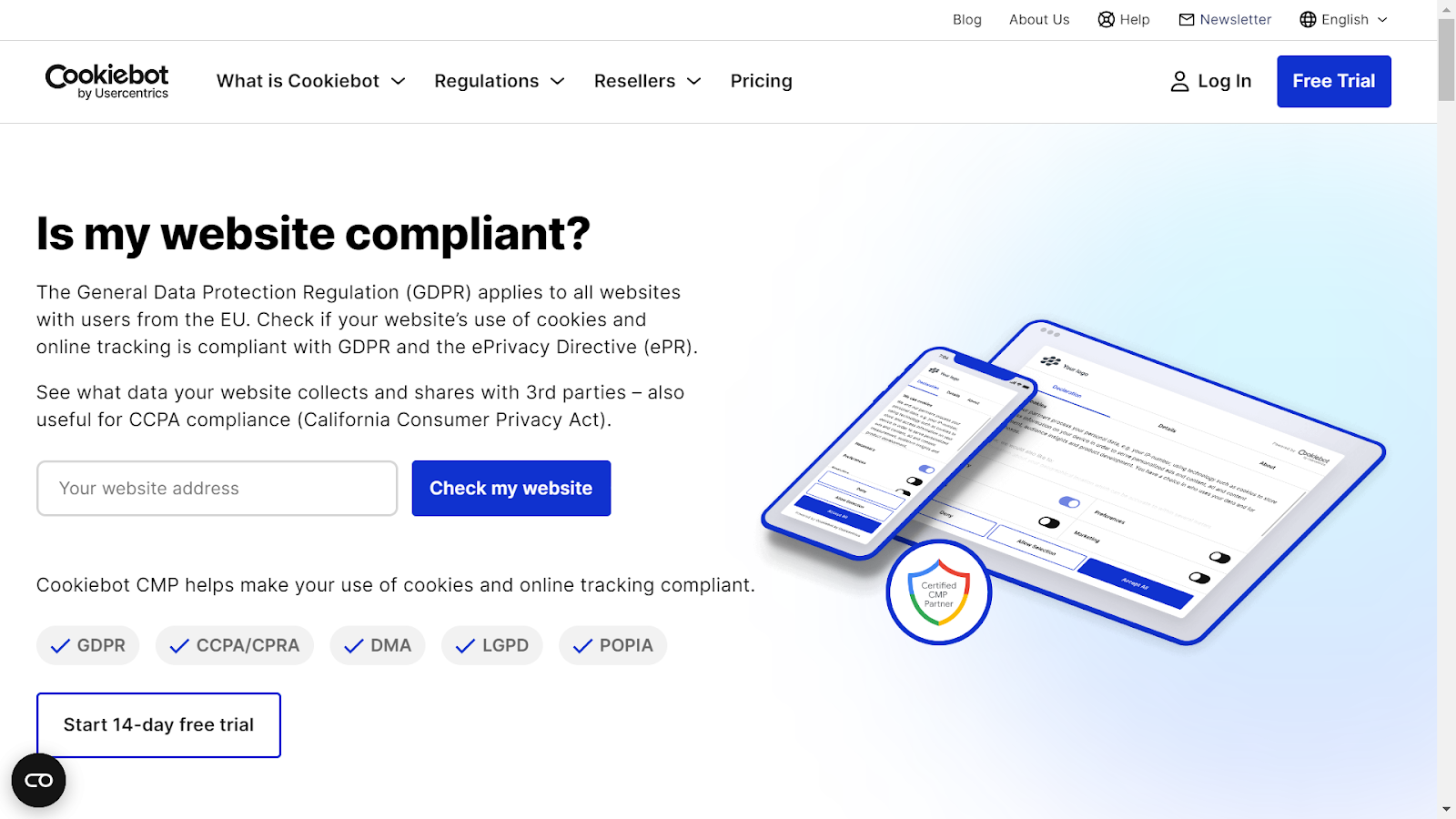 Screenshot from Cookiebot website.