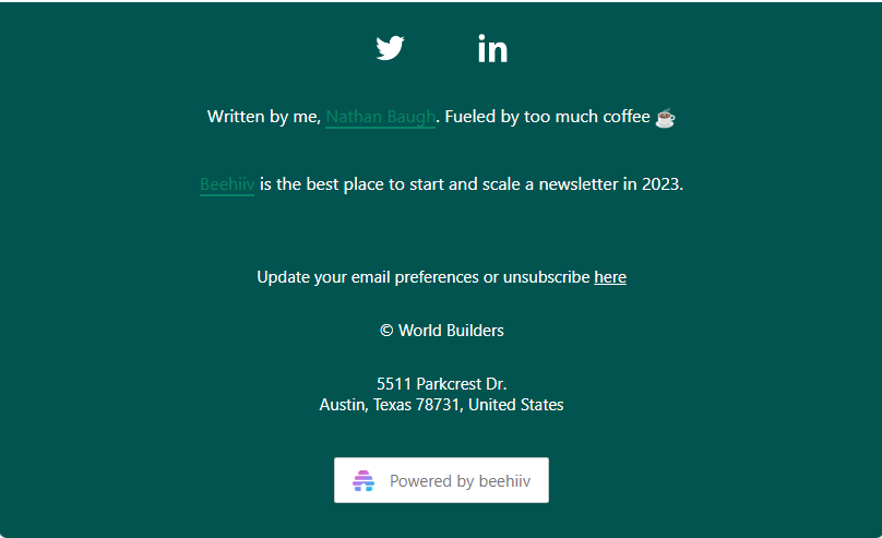 Example of affiliate link placement in email signature.