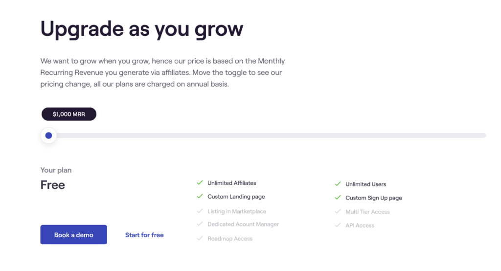 pricing of the affiliate program software reditus.