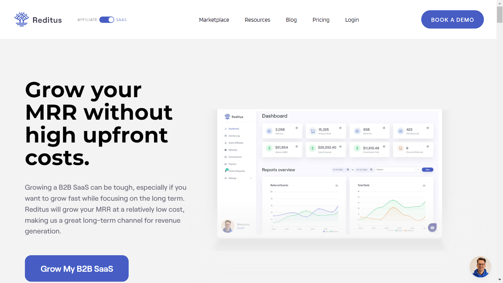 Screenshot from Reditus website landing page.