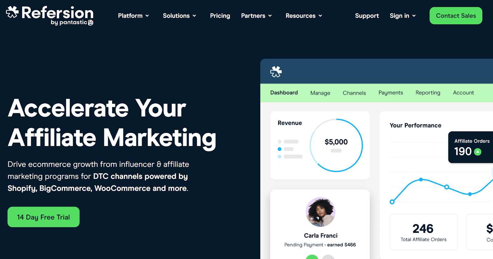 Screenshot from Refersion website landing page.