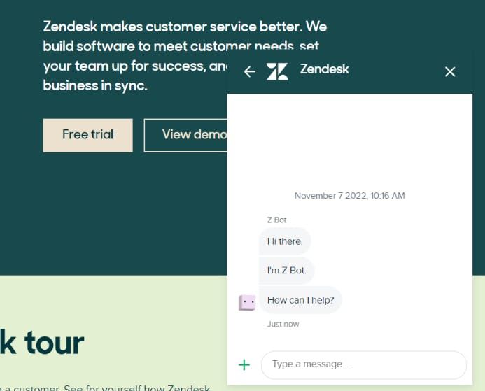 Zendesk example of a chatbot