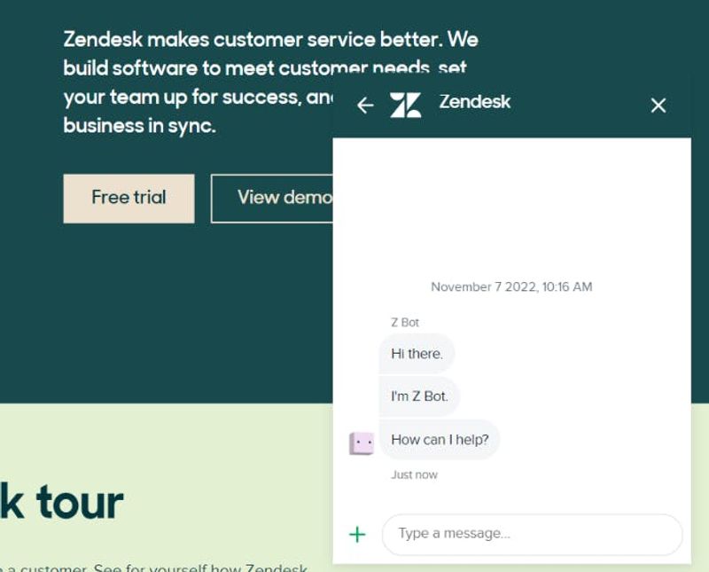 Zendesk example of a chatbot
