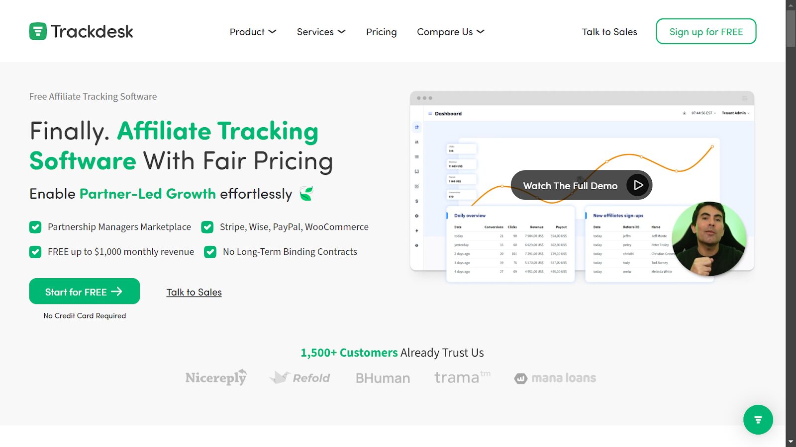 Screenshot from Trackdesk website.