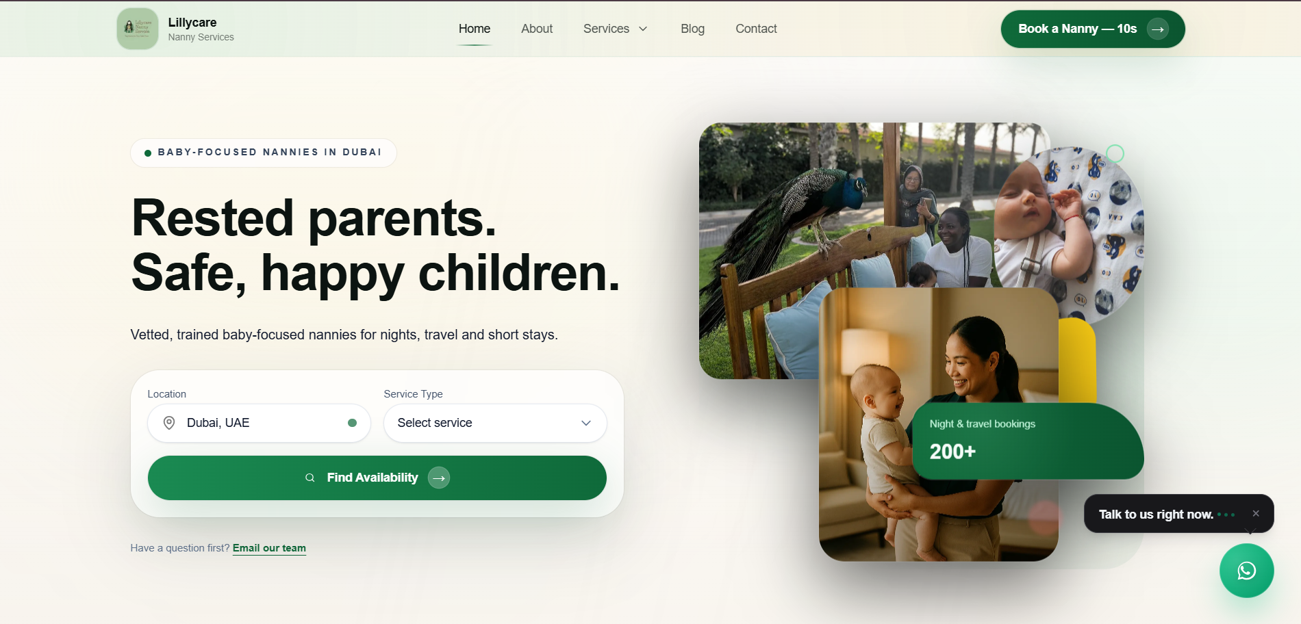 Hero Section for Nanny business in UAE