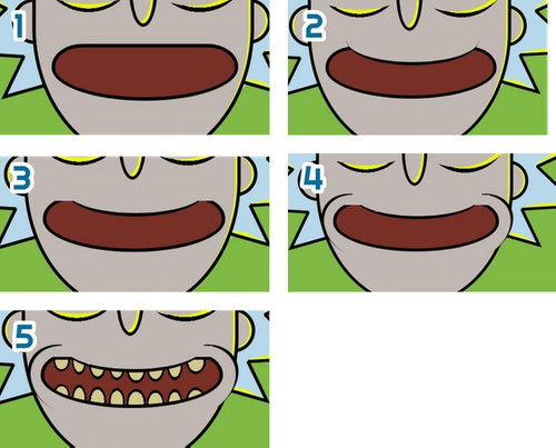 Rick's mouth in HTML / CSS being built up in four steps