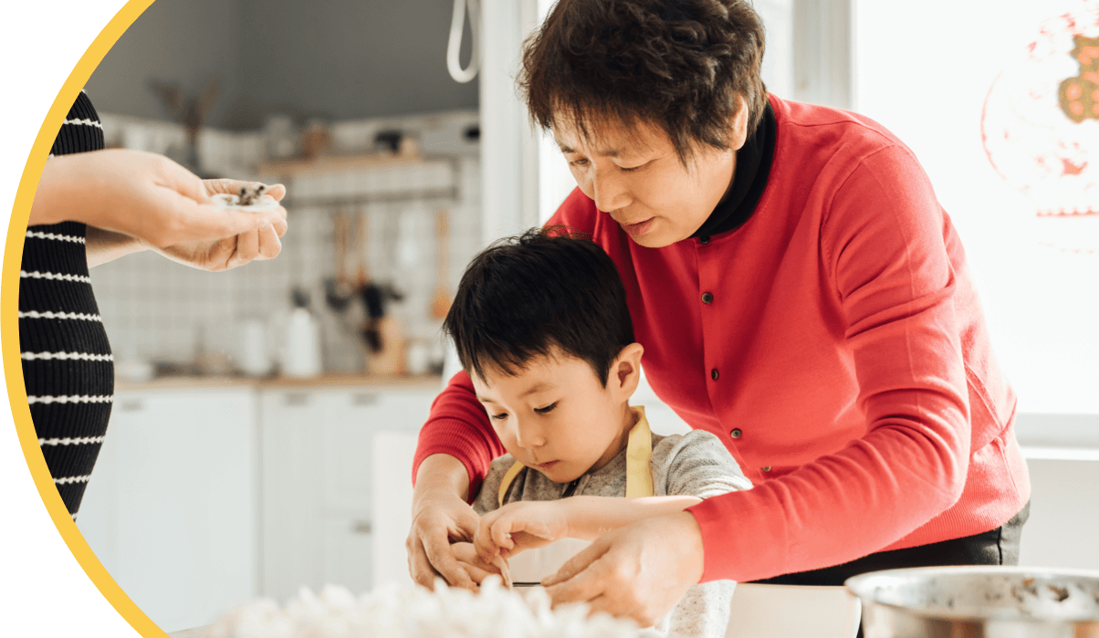 Woman helping child