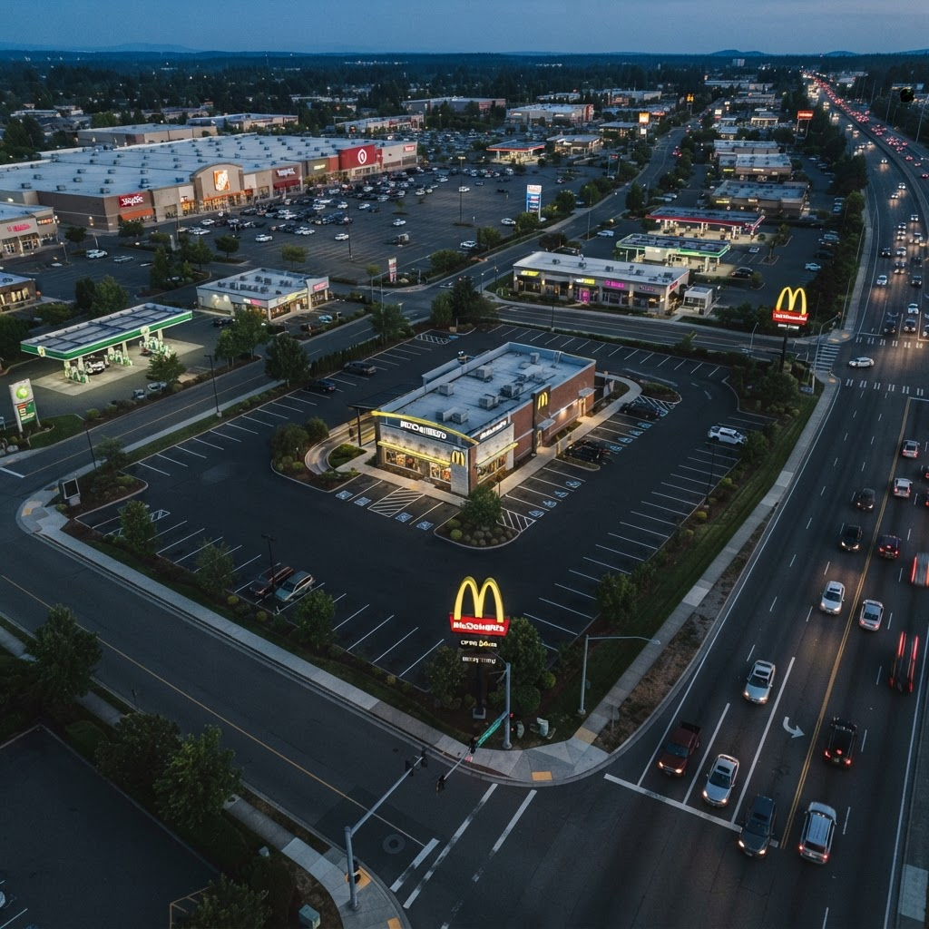 Restaurant et parking vus du ciel