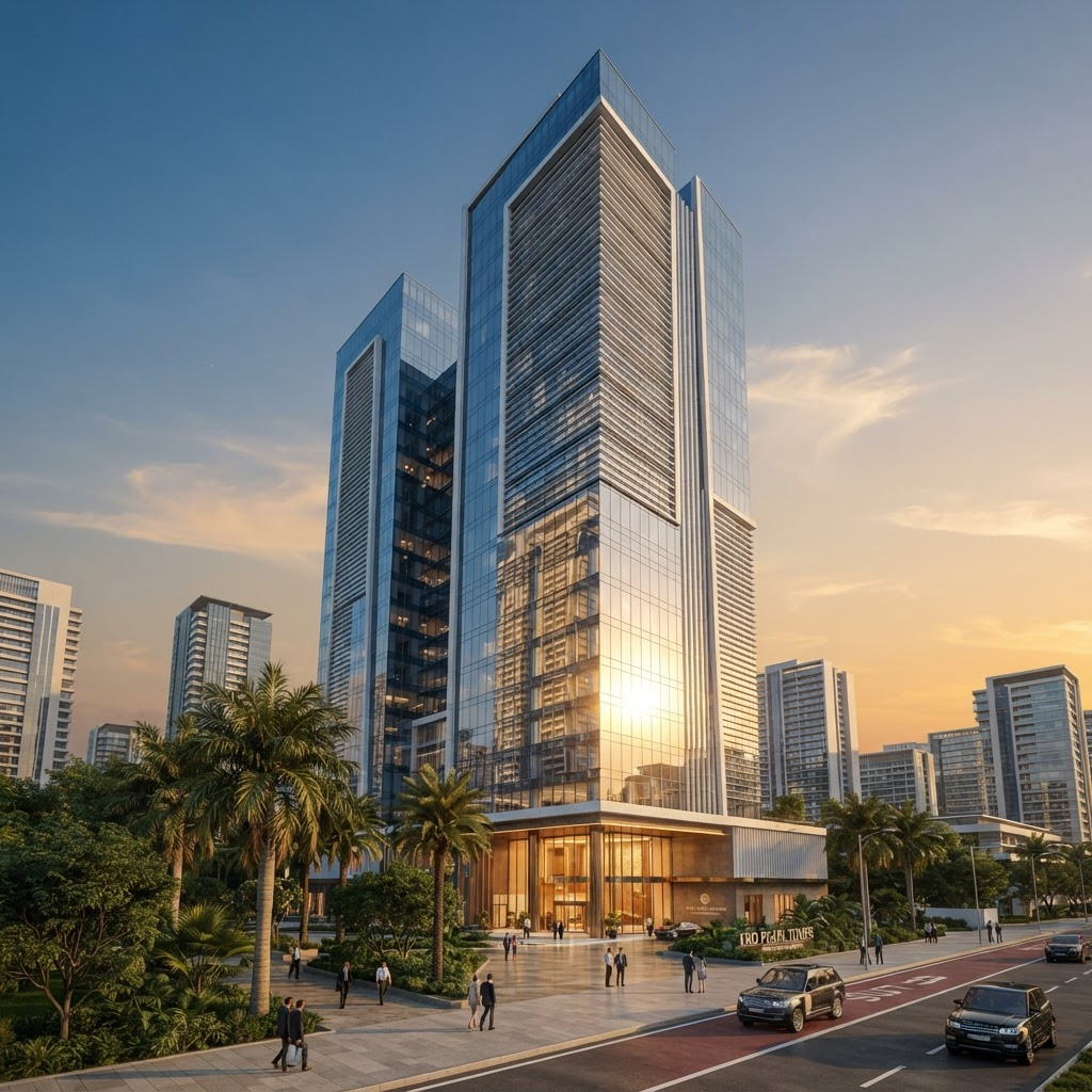 Illustration d'une tour de bureaux moderne à Dakar