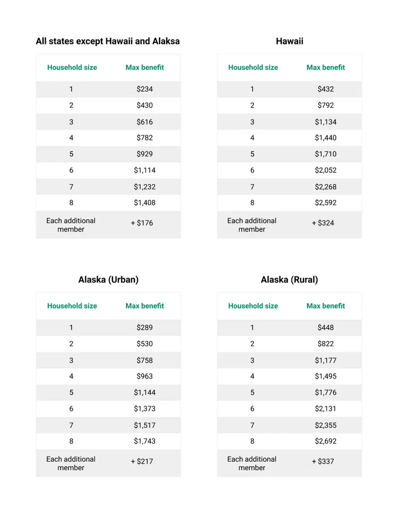 Maximum Food Stamp Benefit Tables Providers