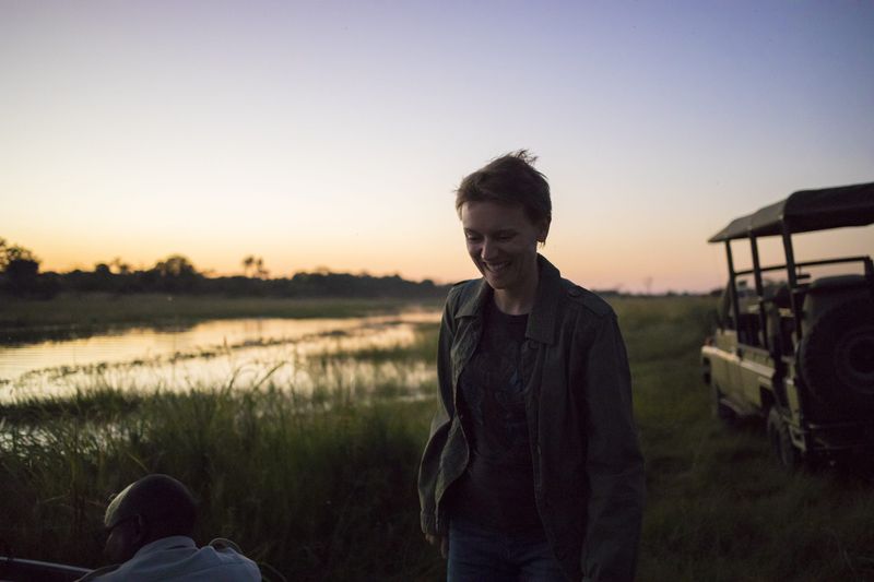 Rhino Africa travel consultant, Saskia, at sunset on safari in Botswana