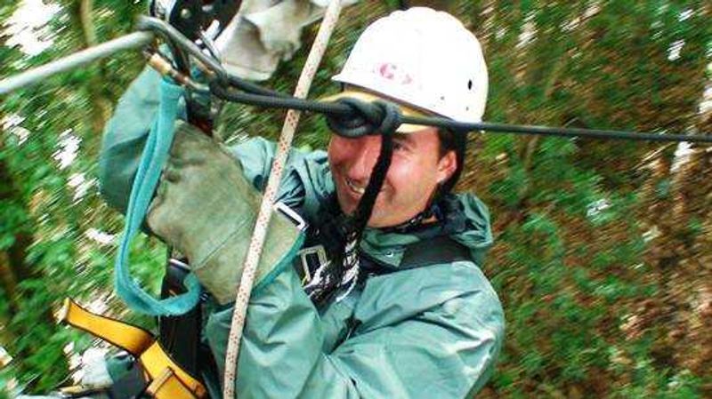 David goes flying down the zip lines in the Tsitsikama Forest