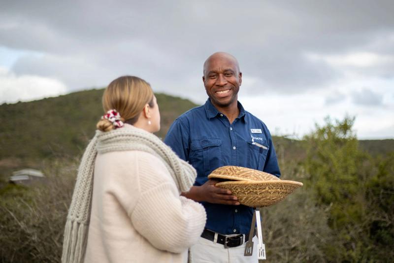 Fikile welcomes us to the lodge at Kwande Great Fish River Lodge