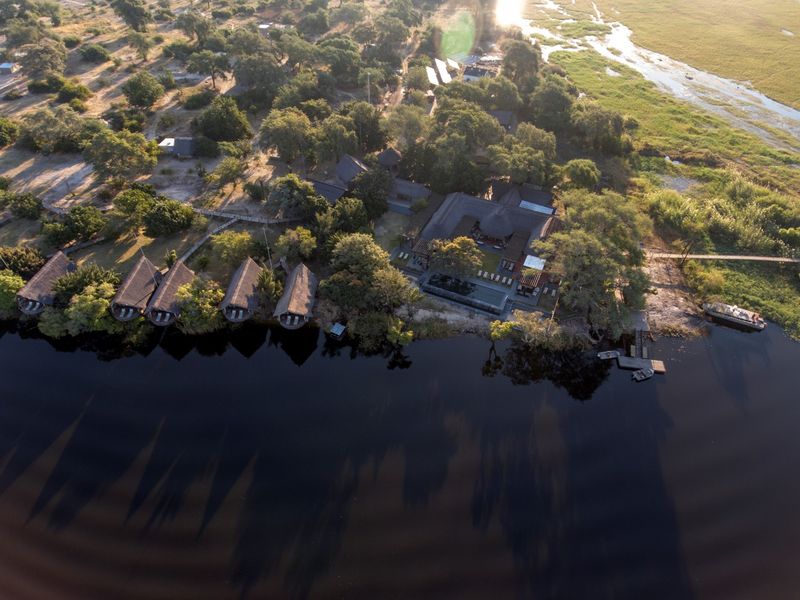Aerial view of Chobe Water Villas - among the top 10 lodges in Namibia
