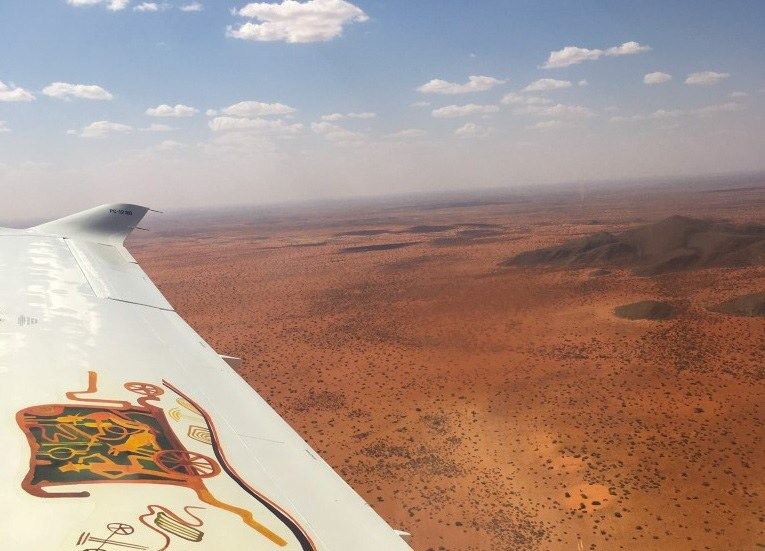 Vue du ciel avant notre atterrissage à Tswalu