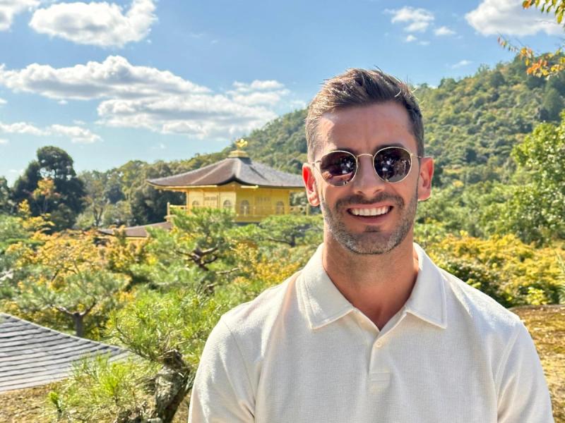 Dawid visiting the historic sights in Osaka