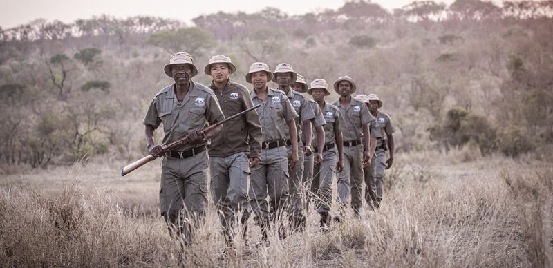 Nashornschützer der Tracker Academy patrouillieren die Wildnis, um Nashörner zu beschützen