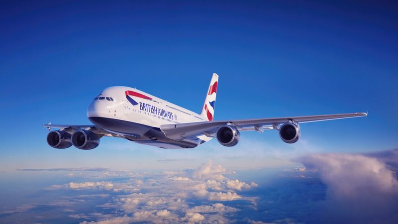 A British Airways A380 soars through clear skies, opening seamless international flight routes to Africa.