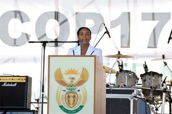 Minister of International Relations and Cooperation Ms Maite Nkoana-Mashabane delivering her speech at the 50 Days countdown concert