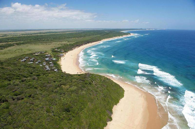 An aerial view of the coastline and white pearl resort on ponta mamoli in Mozambique