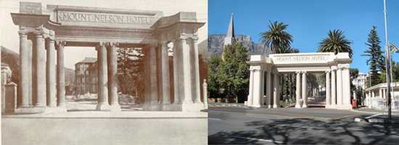 The entrance to the Mount Nelson Hotel, Then and now