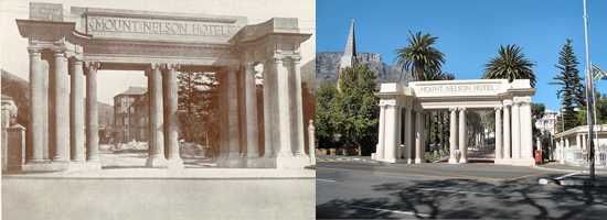 The entrance to the Mount Nelson Hotel, Then and now