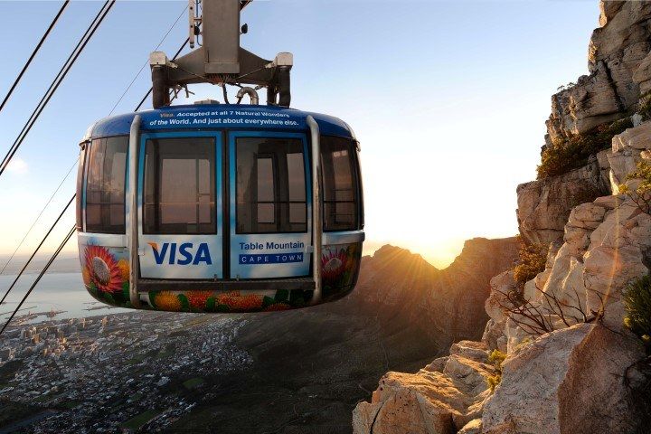 The Cableway with the sun shining from behind Devil's Peak