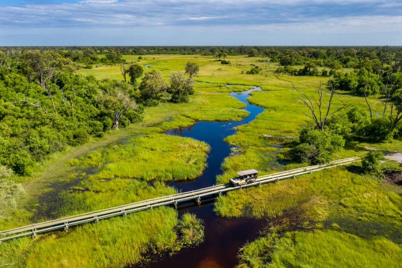 Das wasserreiche Okavango Delta von oben