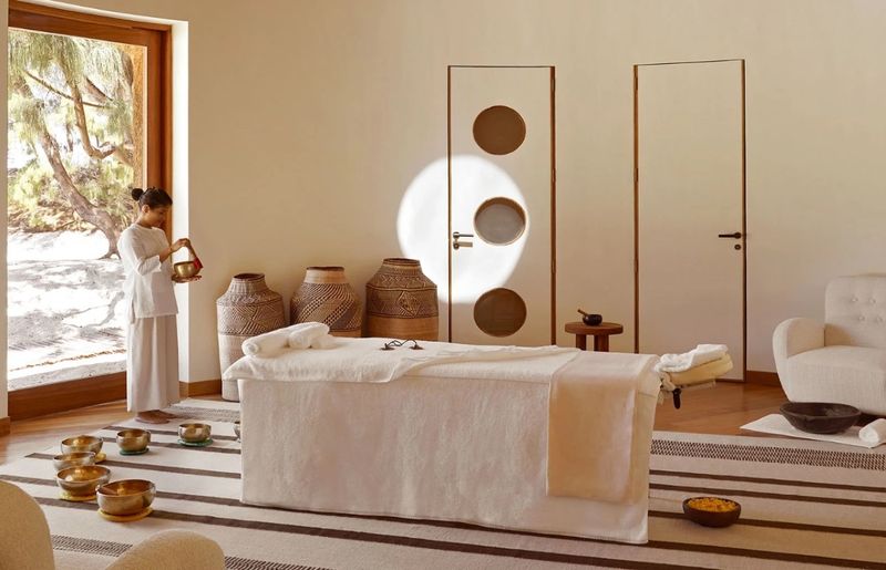 Sound bath setup in the spa