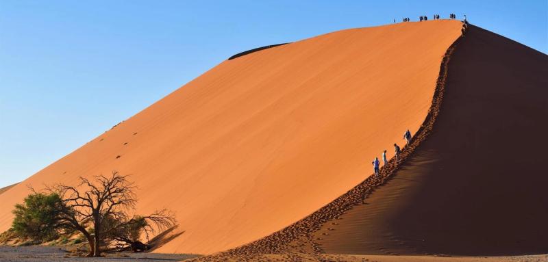 Sossusvlei é cercada por dunas, algumas das quais chegam a 80 metros de altura