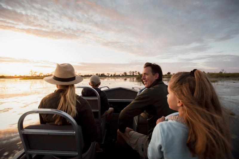 Family on a safari in Botswana