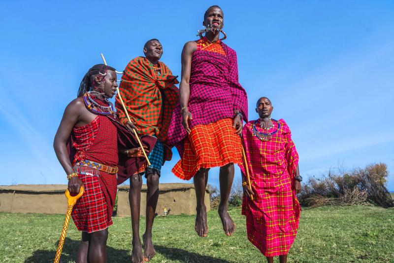 Maasai Mara man showing traditional Maasai jumping dance