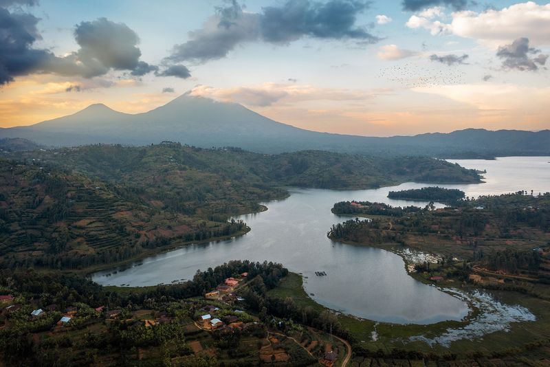 Landscape with Mount Sabyinyo Volcano in the Background