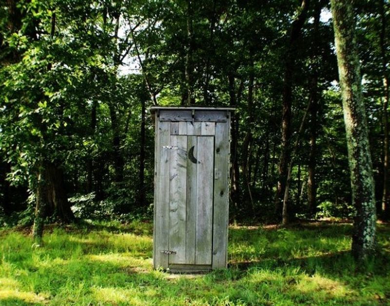 Eine Toilette mitten im grünen Wald