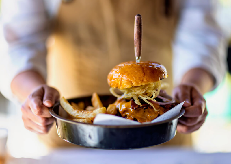 Street-food style burger and fries