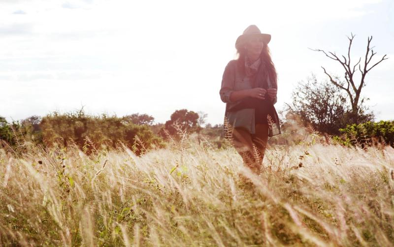 Woman on a bush walk at Londolozi Tree Camp, South Africa