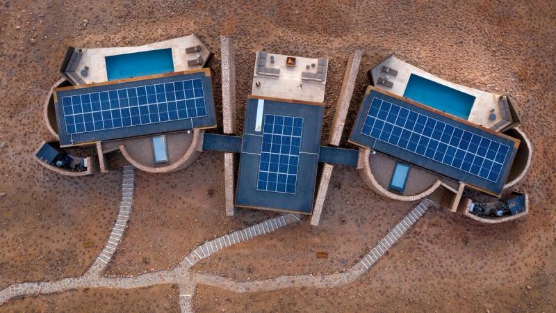 Solar panels at andBeyond Sossusvlei Lodge on a sustainable safari