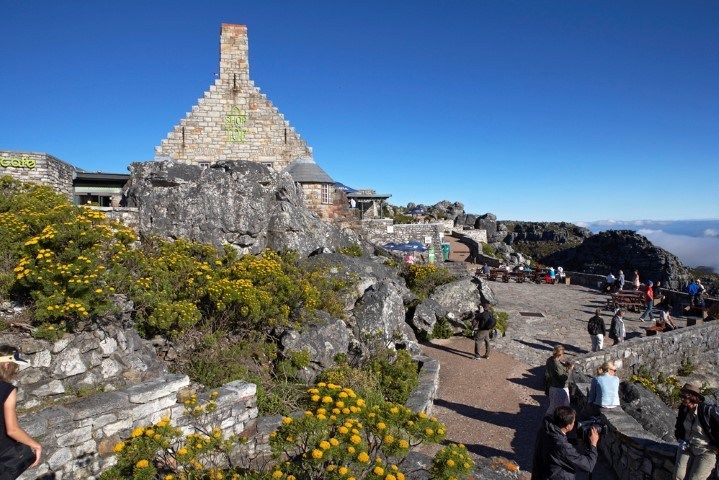 The top of Table Mountain with walking routes and fynbos