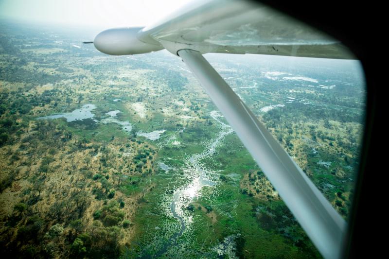 flying in a caravan plane in Botswana
