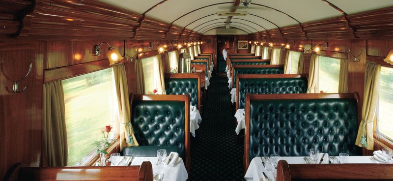 Interior of Luxury Dining Car in Rovos Rain train