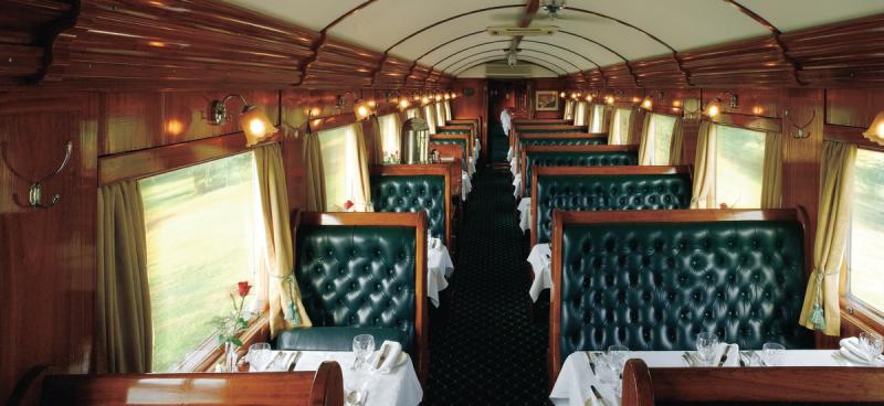 Interior of Luxury Dining Car in Rovos Rain train