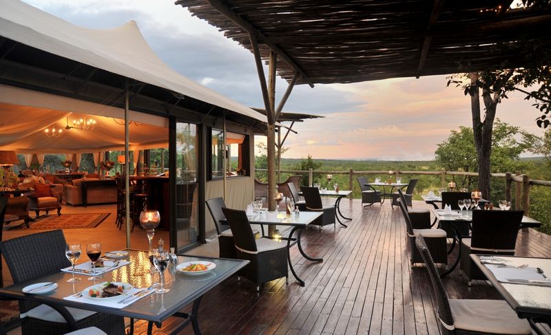 The Elephant Camp's out door dining and viewing deck - one of the best lodges in Victoria Falls