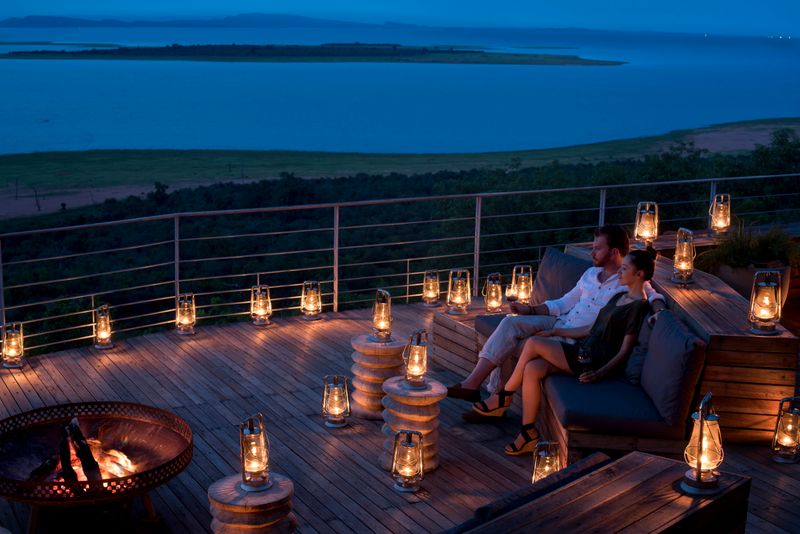 Bumi Hills Safari Lodge view from deck at sunset